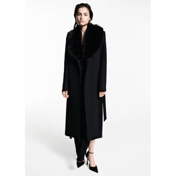 NEW MANGO Manteco wool coat detachable fur collar BLACK SIZE XXS /100%AUTHENTIC - Picture 4 of 13